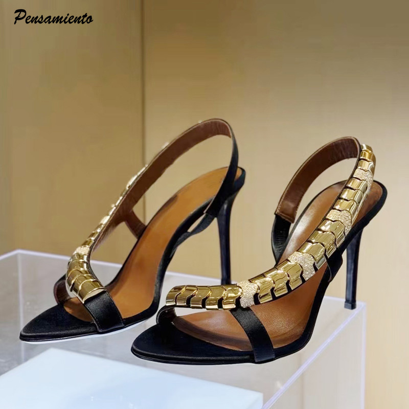 Rhinestone Sandal Women - รองเท้าส้นสูงประดับเพชรหรูหรา ผ้าซาติน สายรัดข้อเท้า สไตล์กลาดิเอเตอร์ สำหรับผู้หญิง แฟชั่นฤดูร้อน