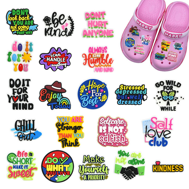 Women Shoes Kinds - จี้รองเท้า PVC ข้อความสร้างแรงบันดาลใจ 1/20 ชิ้น คำพูดดีๆ