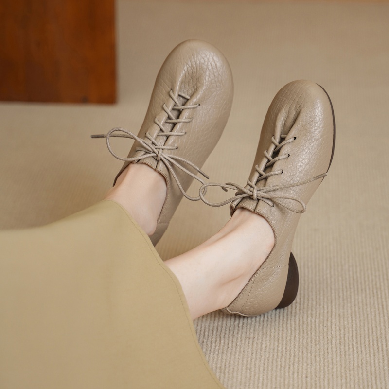Women Shoes For Winter - รองเท้าผู้หญิงแบบสวม รุ่นใหม่ประจำปี 2027 สำหรับฤดูใบไม้ร่วง ทำจากหนังแท้ หัวกลม