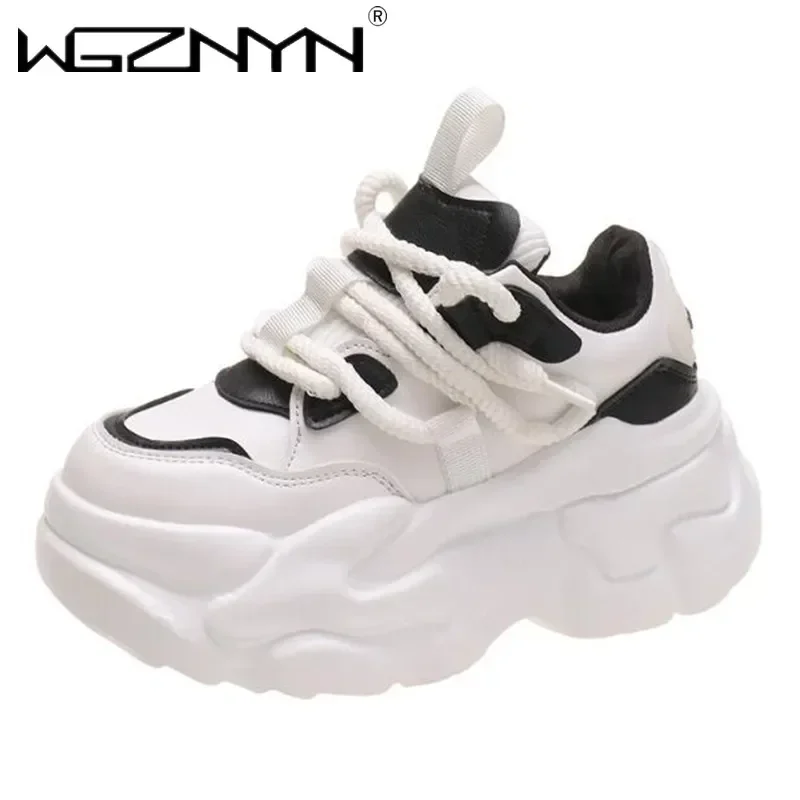 Wedge Heeled Sneaker - ใหม่ 2025 ผู้หญิงแพลตฟอร์มรองเท้าหนังลําลองฤดูใบไม้ร่วง Chunky รองเท้าผ้าใบ 7