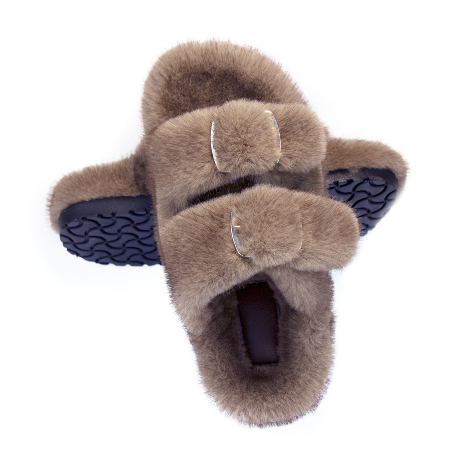 Fluffy Fur Slipper - รองเท้าแตะขนปุยสำหรับผู้หญิง รองเท้าผู้หญิงแบบเปิดนิ้วเท้า รองเท้าแตะขนฟูแบบสวม พื้นเรียบ รองเท้าแตะขนสัตว์สำหรับฤดูใบไม้ร่วงและฤดูหนาว