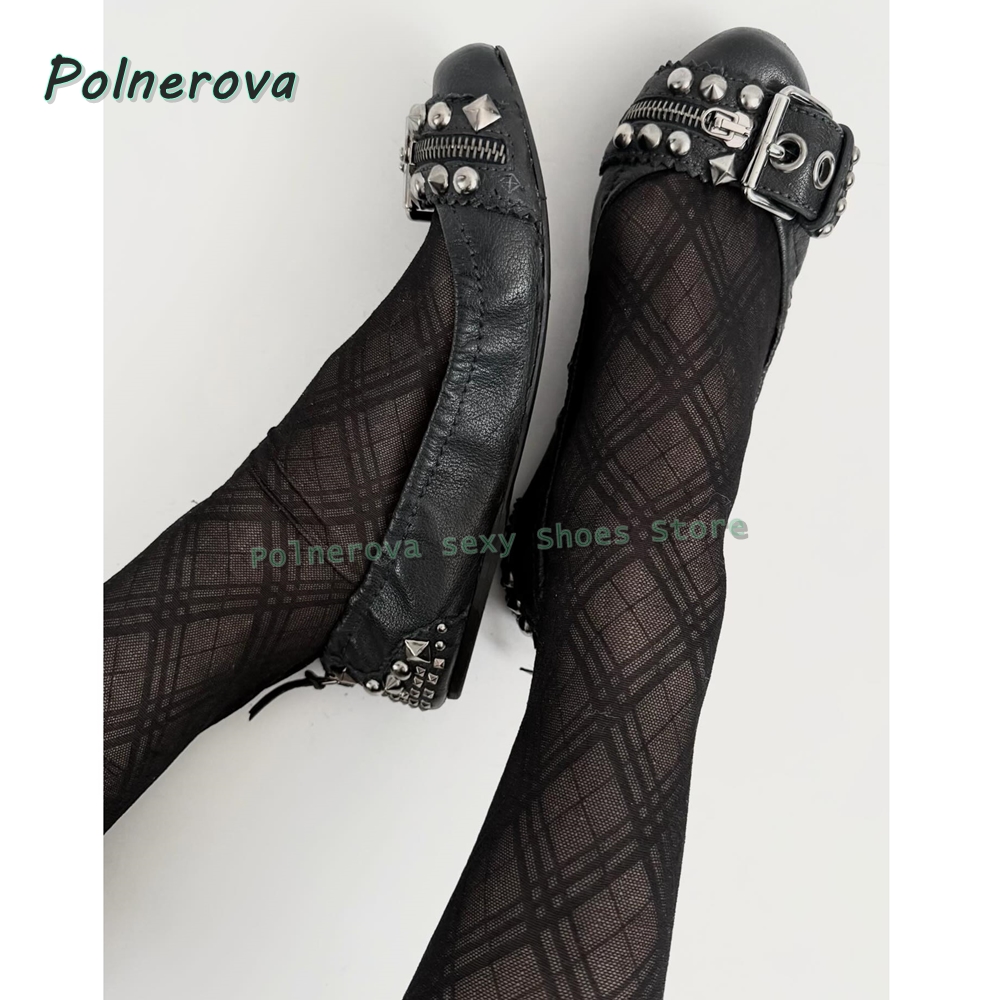 Women'S Shoes Everyday - รองเท้าส้นเตี้ยแบบมีซิปประดับตกแต่ง รุ่น Mary Jane หัวแหลม พร้อมหัวเข็มขัดแบบ