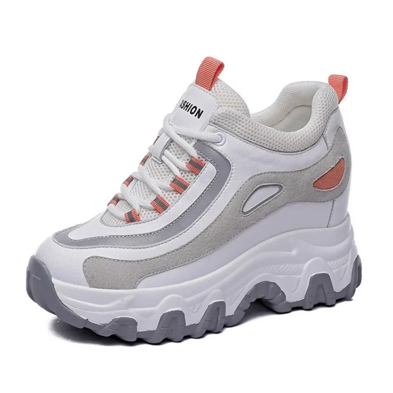 Wedge Heeled Sneaker - 9 ซม.ของแท้หนังแพลตฟอร์ม WEDGE ส้นรองเท้าสบายๆผู้หญิง Chunky รองเท้าผ้าใบ