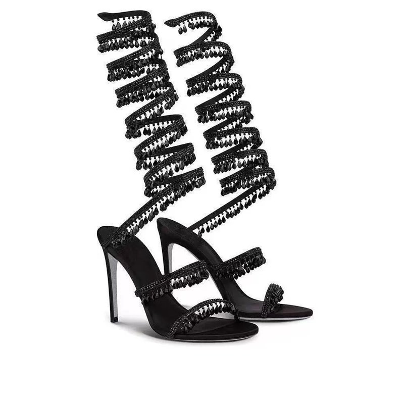 Rhinestone Sandal Women - รองเท้าแตะส้นสูงบางฤดูร้อนใหม่งูห่อคริสตัลจี้ rhinestone รองเท้าจัดเลี้ยงผู้หญิงขนาดใหญ่รองเท้า