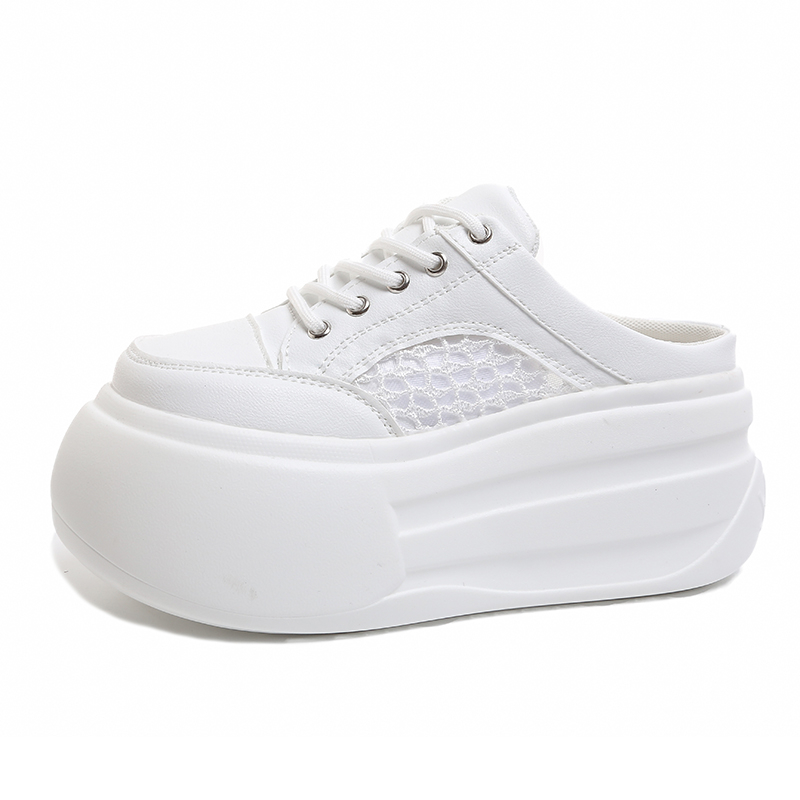 Wedge Heeled Sneaker - รองเท้าส้นสูง 7 ซม. แบบสวมสำหรับผู้หญิง รุ่นใหม่สำหรับฤดูร้อน รองเท้าผ้าใบแบบผูกเชือก