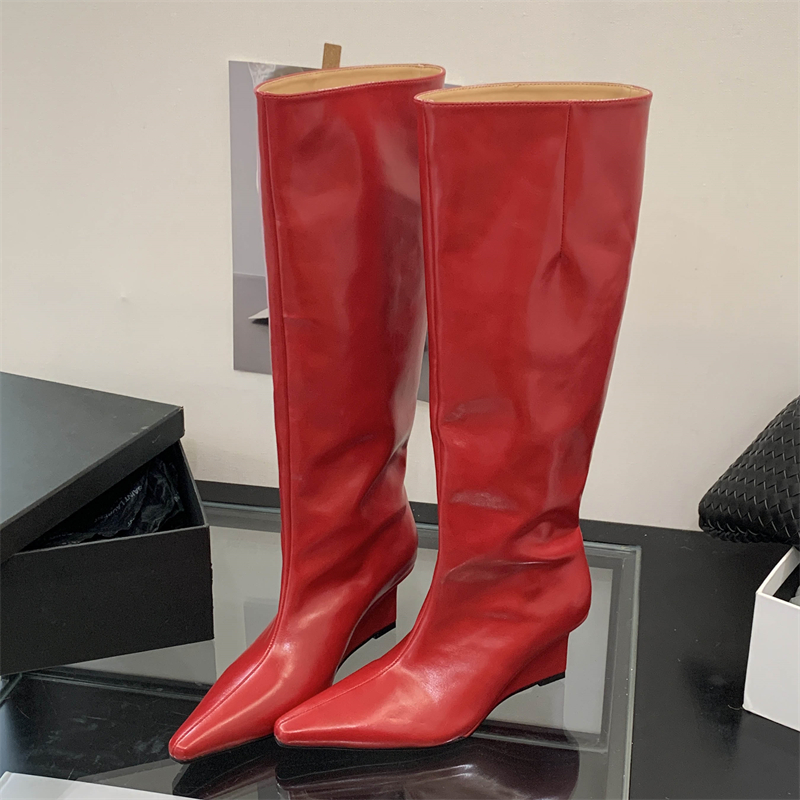 Wedge Heeled Sneaker - รองเท้าบูทหุ้มข้อผู้หญิงแบบส้นเตารีด ดีไซน์ใหม่จาก Aneikeh รองเท้าบูทหัวแหลมสไตล์โมเดิร์นสำหรับฤดูใบไม้ร่วงและฤดูหนาว