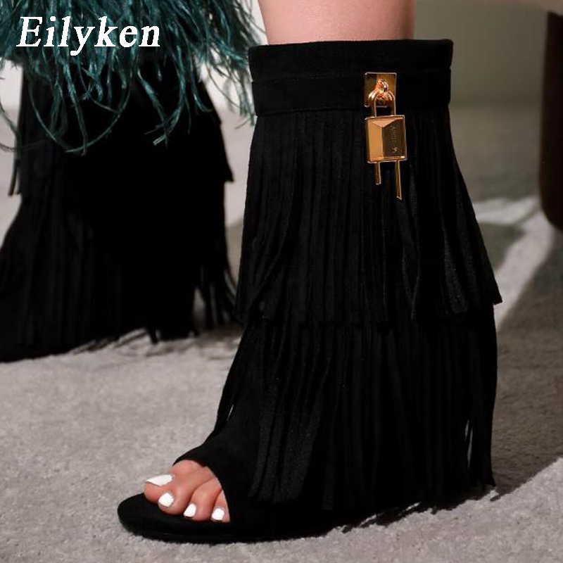 Wedge Heeled Sneaker - รองเท้าส้นสูงแบบเปิดนิ้วเท้า ดีไซน์พู่ห้อย ยี่ห้อ Eilyken สำหรับผู้หญิง สไตล์งานปาร์ตี้