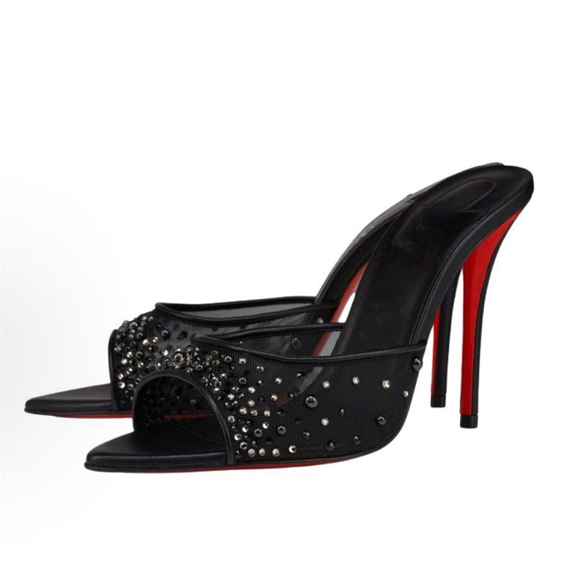 รองเท้าส้นสูงแบบสวมเปิดส้นประด - Rhinestone Sandal Women บทวิจารณ์และราคา