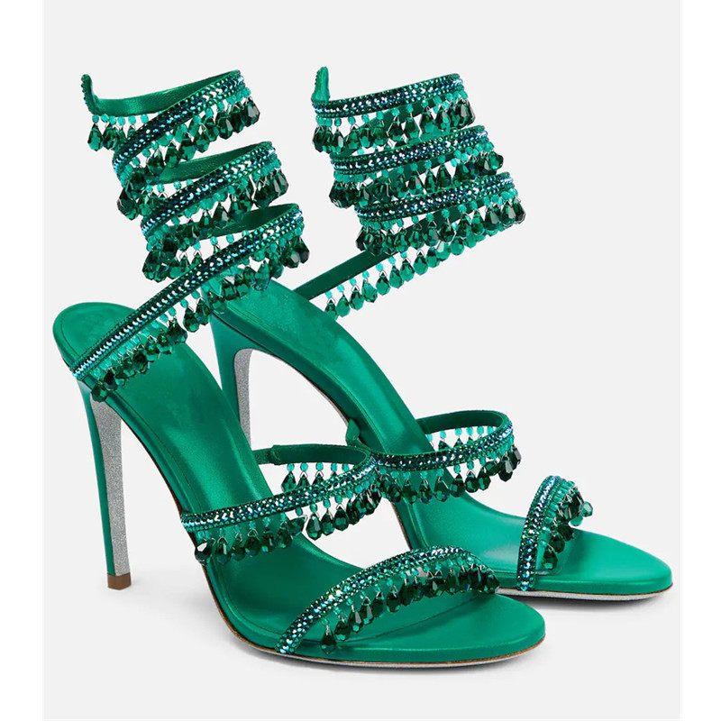 รองเท้าส้นสูงประดับคริสตัลสีเข - Rhinestone Sandal Women บทวิจารณ์และราคา
