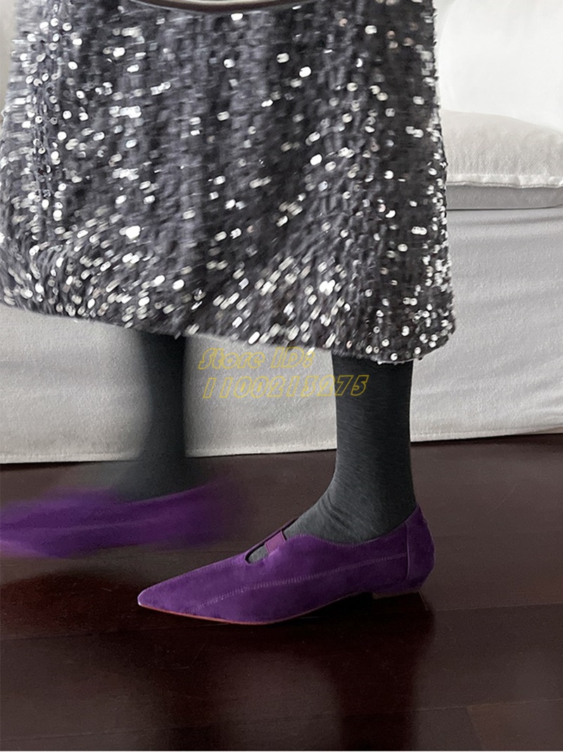 รองเท้าส้นแบนหัวแหลมสีม่วงหนัง - Women Shoes For Winter บทวิจารณ์และราคา