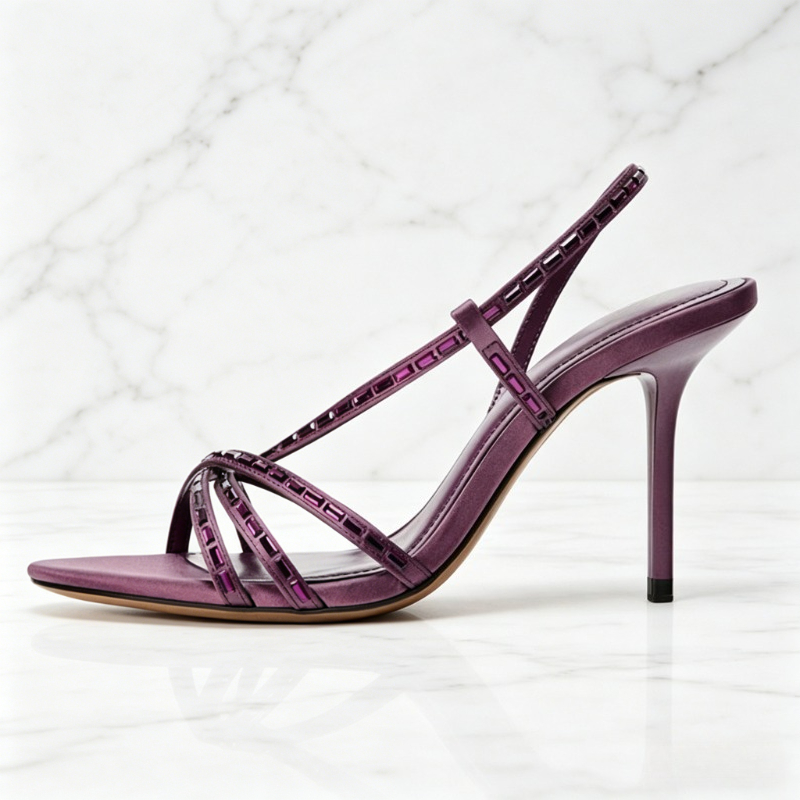 รองเท้าส้นสูงประดับคริสตัลสีม่ - Rhinestone Sandal Women บทวิจารณ์และราคา