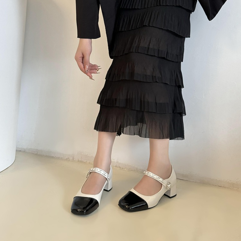 รองเท้าส้นสูงแบบหนาประดับมุก ร - Women Shoes Heels บทวิจารณ์และราคา