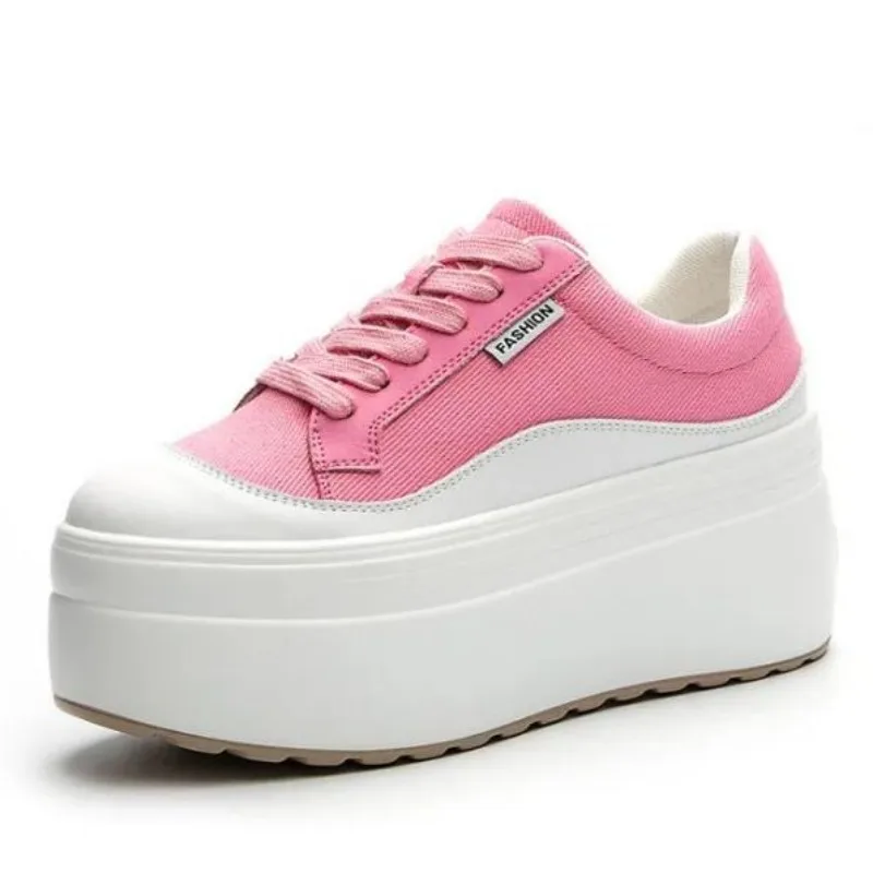 8 ซม.ใหม่ผ้าใบของแท้หนังผู้หญิ - Wedge Heeled Sneaker บทวิจารณ์และราคา