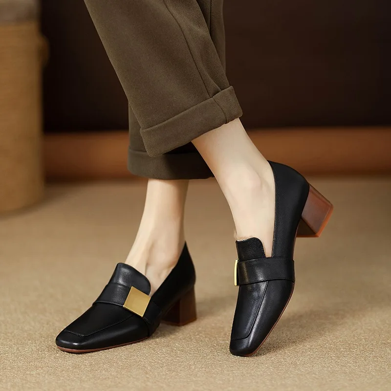 รองเท้าส้นหนาหัวเหลี่ยมสไตล์แม - Women Shoes Jeans บทวิจารณ์และราคา