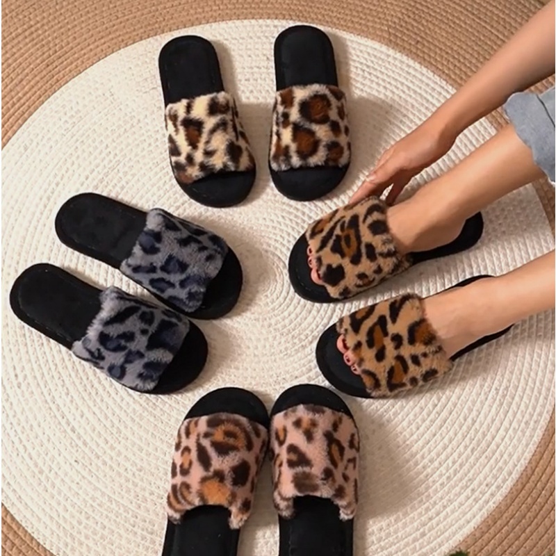 รองเท้าแตะขนเฟอร์ลายเสือดาวสำห - Fluffy Fur Slipper บทวิจารณ์และราคา