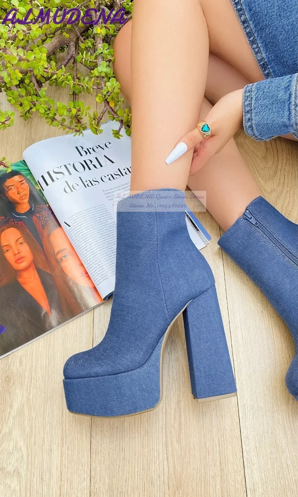 ALMUDENA Blue Denim รองเท้าส้น - Women Shoes Jeans บทวิจารณ์และราคา