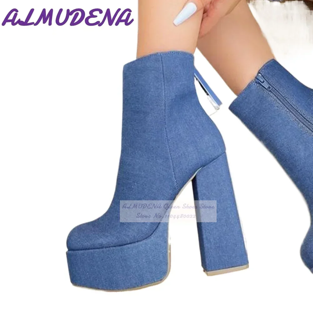 ALMUDENA Blue Denim รองเท้าส้น - Women Shoes Jeans บทวิจารณ์และราคา