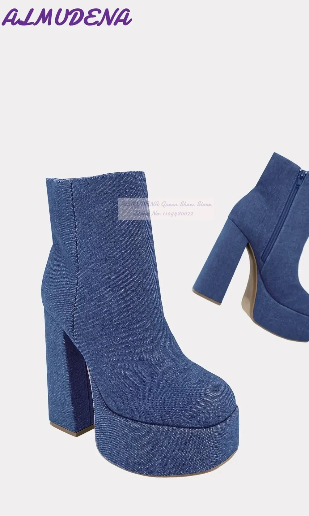 ALMUDENA Blue Denim รองเท้าส้น - Women Shoes Jeans บทวิจารณ์และราคา
