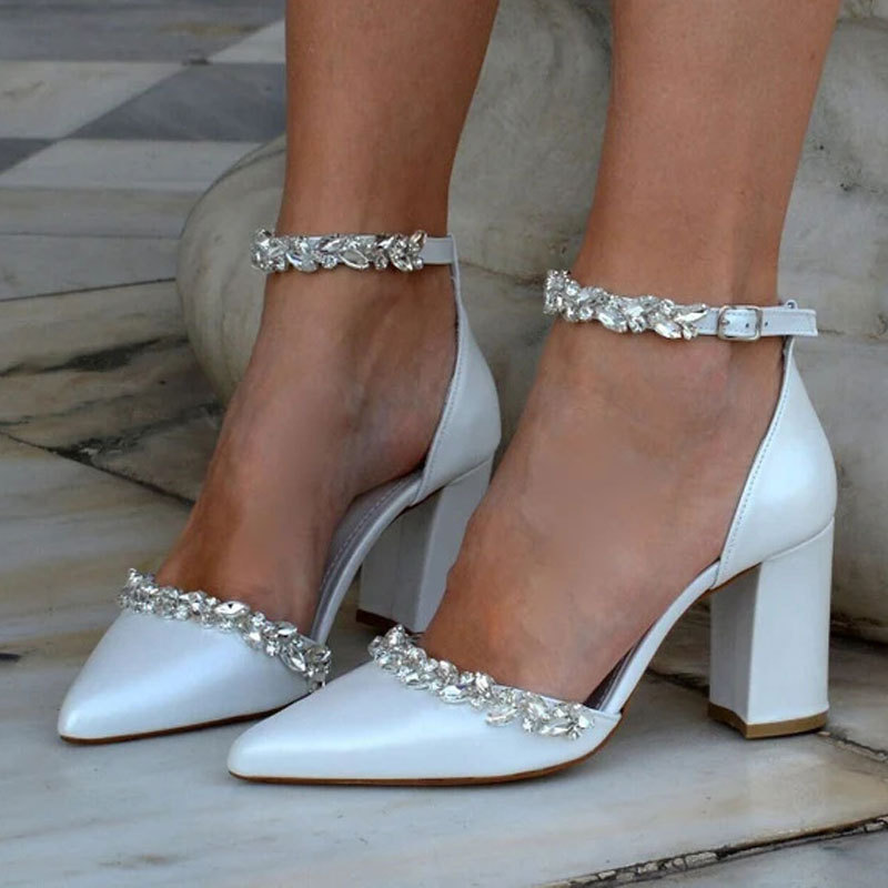 รองเท้าส้นสูงชี้ส้นหนาฤดูใบไม้ - Rhinestone Sandal Women บทวิจารณ์และราคา