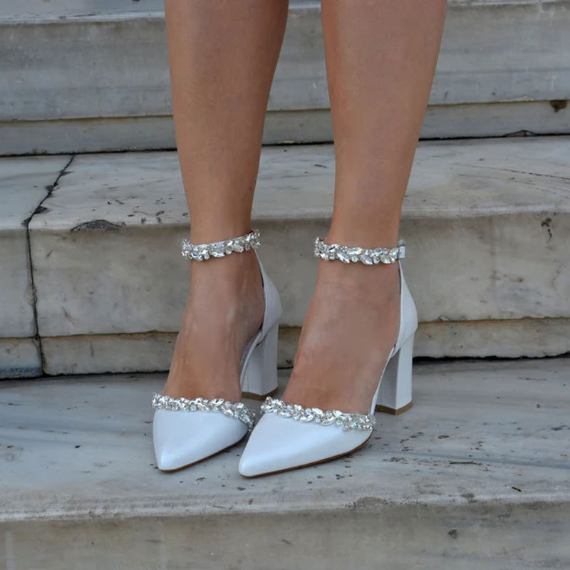 รองเท้าส้นสูงชี้ส้นหนาฤดูใบไม้ - Rhinestone Sandal Women บทวิจารณ์และราคา
