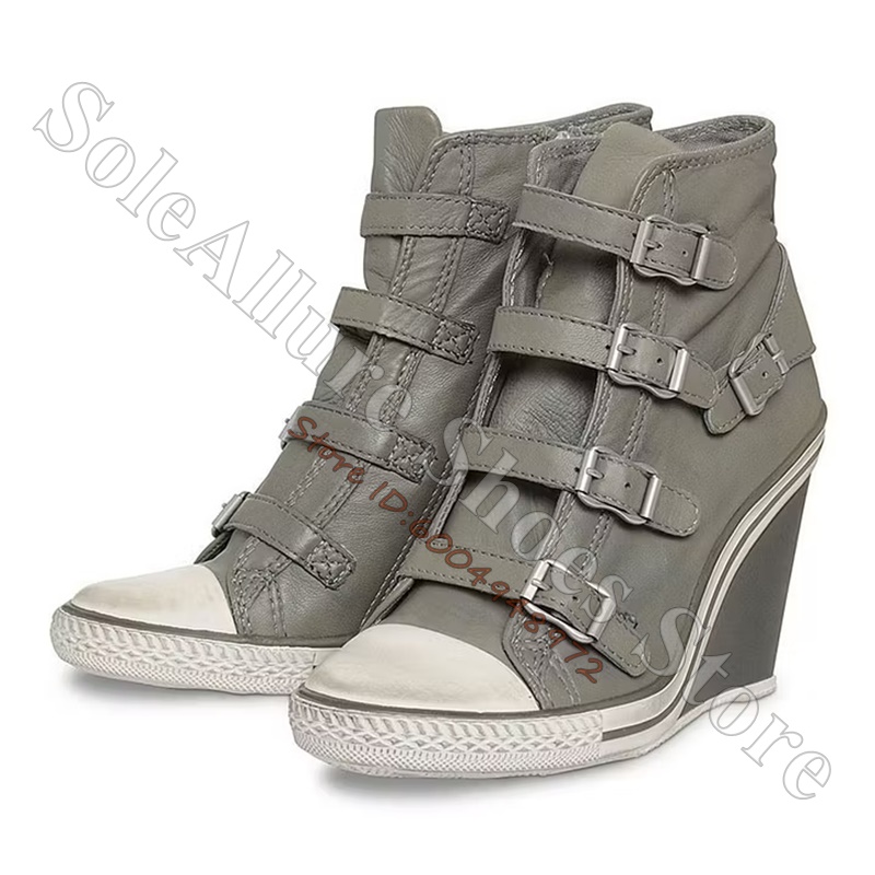 รองเท้าผ้าใบหุ้มข้อสีเทาแบบมีห - Wedge Heeled Sneaker บทวิจารณ์และราคา