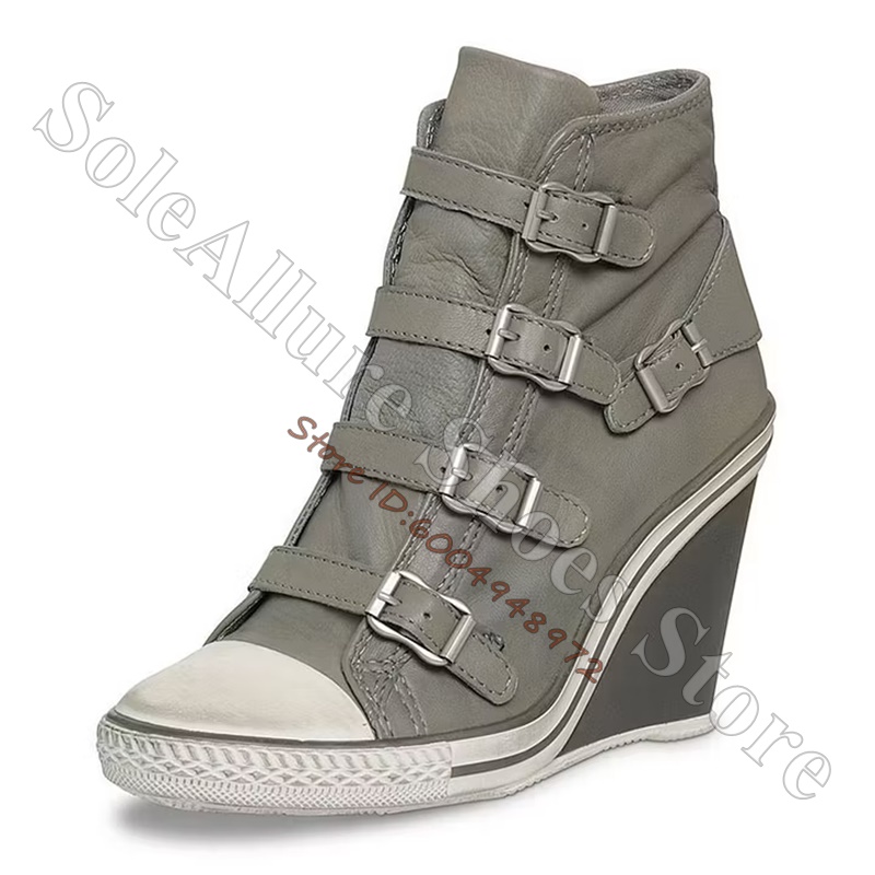 รองเท้าผ้าใบหุ้มข้อสีเทาแบบมีห - Wedge Heeled Sneaker บทวิจารณ์และราคา